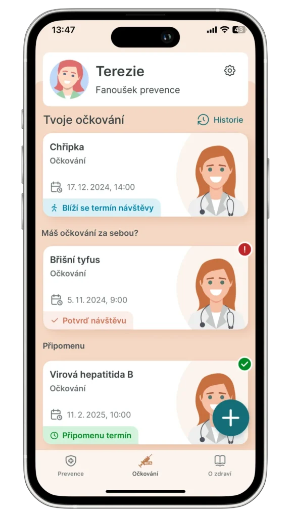 náhled do aplikace preventivka, očkování
